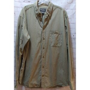 Eddie Bauer green beige plaid men's button front shirt long sleeve LT large tall